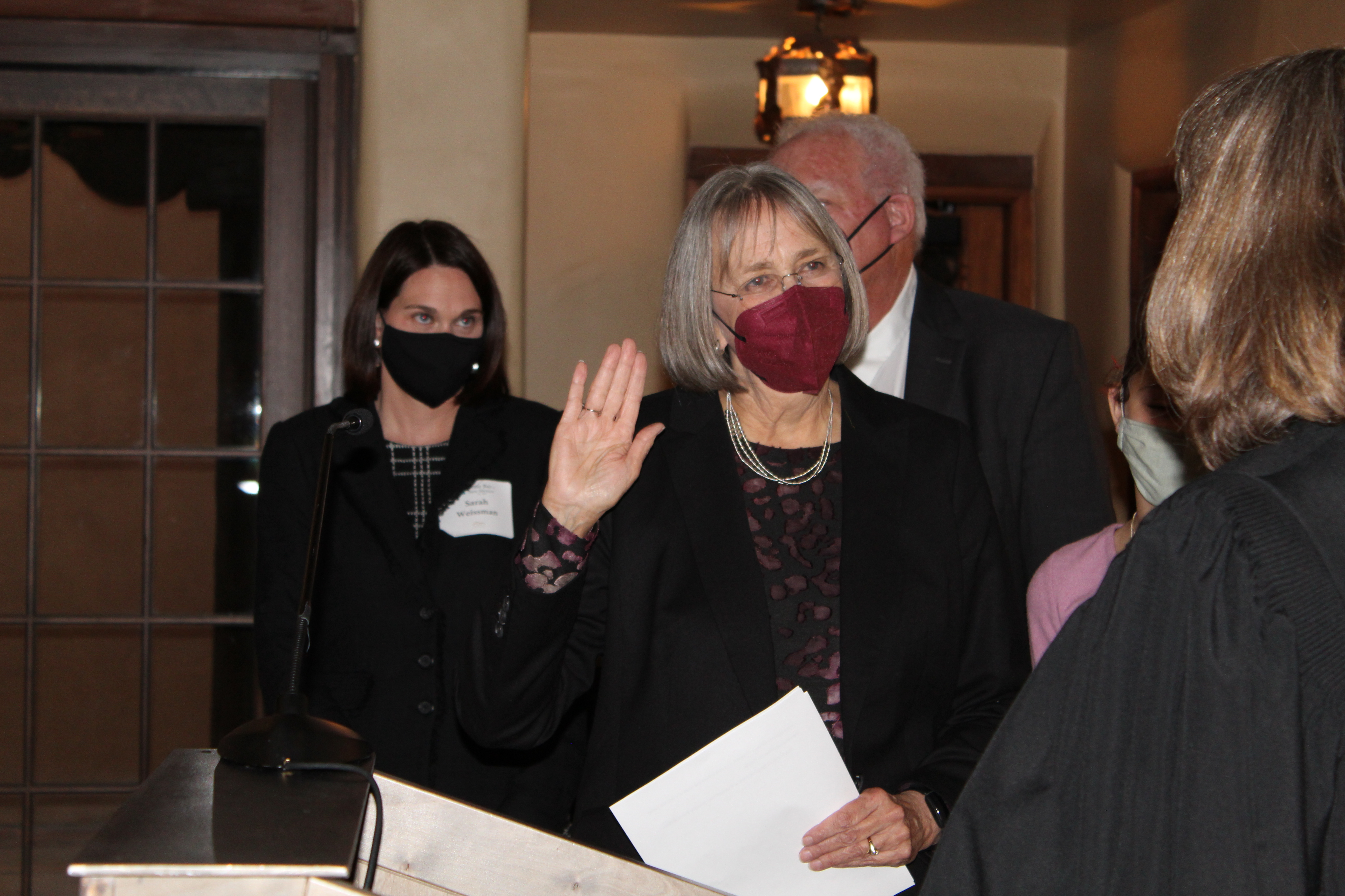 President Carolyn Wolf is sworn in by New Mexico Supreme Court Justice Shannon Bacon